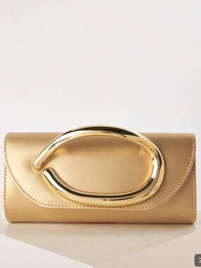 Gold Metallic Clutch Bag with Sculpted Handle
